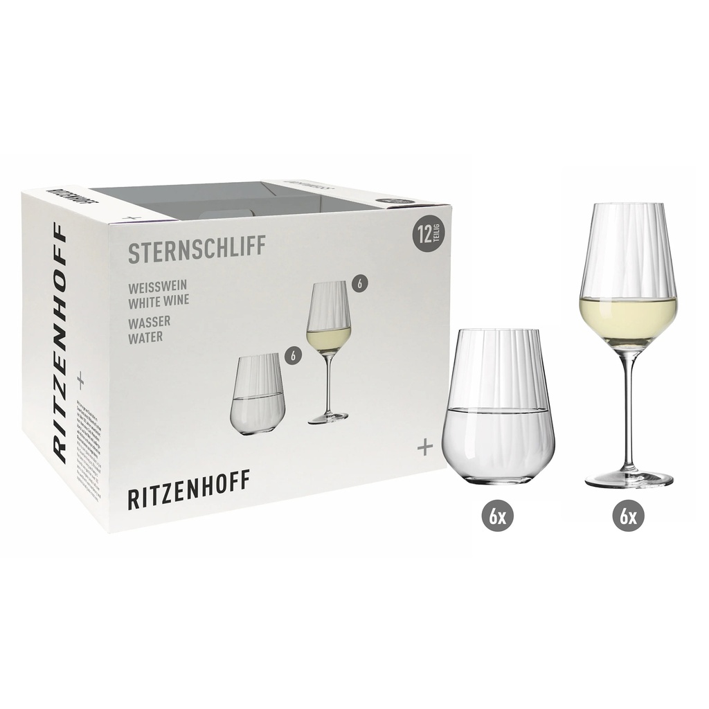 12er-Set Wasser-/ Weissweinglas STERNSCHLIFF