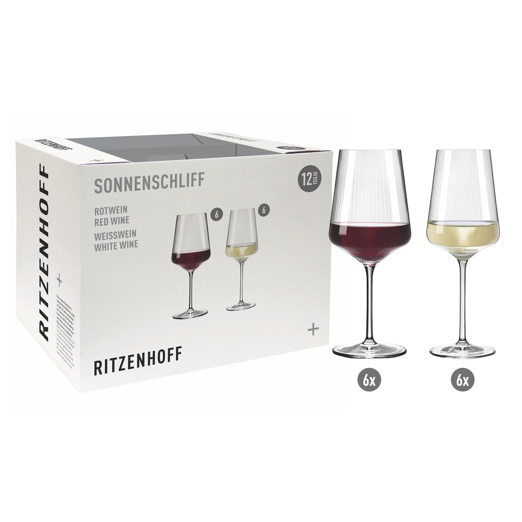 12er-Set Weiss-/ Rotweinglas SONNENSCHLIFF H24