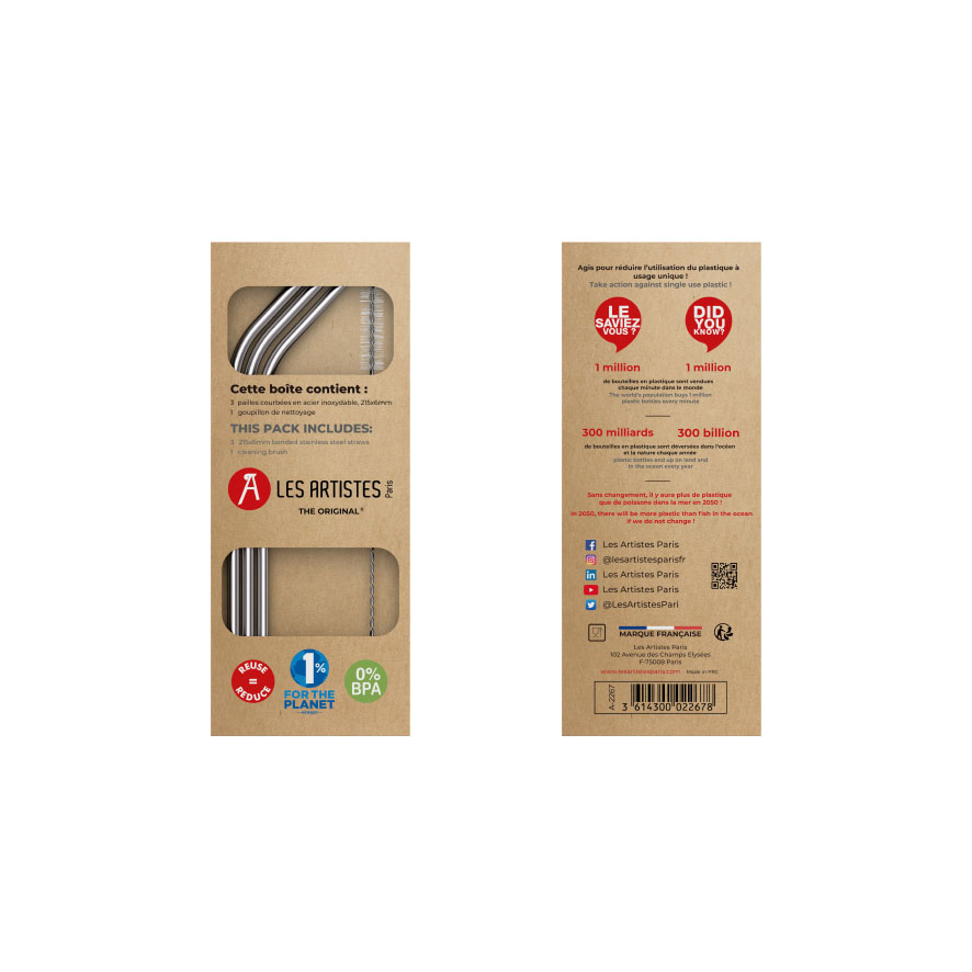 3er-Set Stahlstrohhalme für Isoliertrinkflasche