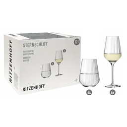 [6111010] 12er-Set Wasser-/ Weissweinglas STERNSCHLIFF